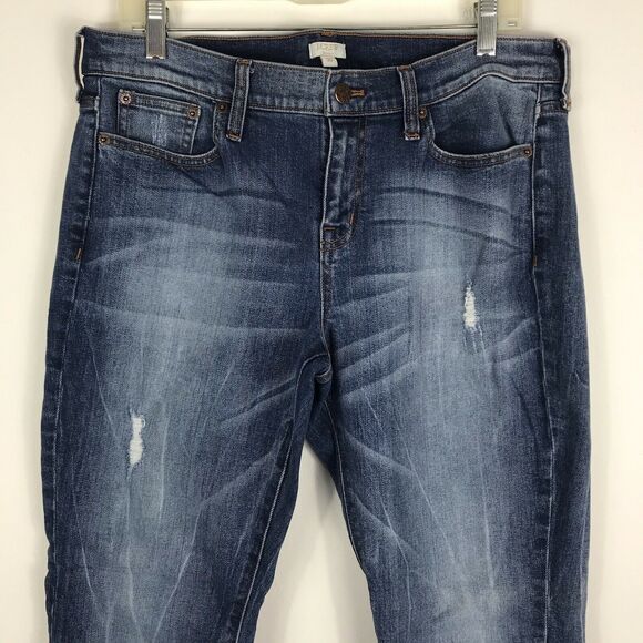 J. Crew Womens Jeans Stretch Size 30 Dark Wash‎ Cotton Distressed Mid Rise Blue - Picture 5 of 8